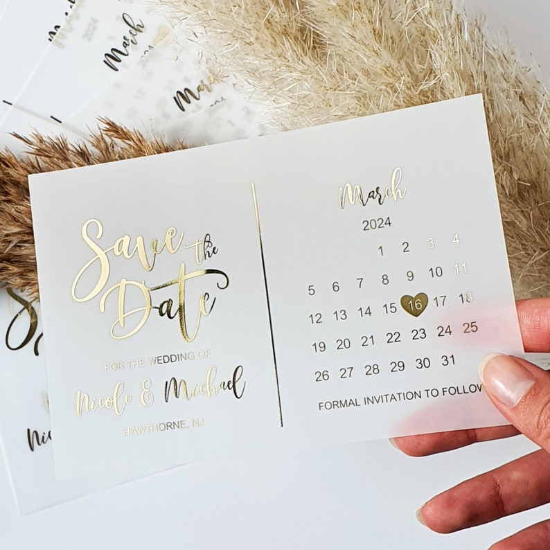 Gold Foil Calendar Vellum Save the Date Card & Envelope. Etsy