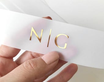Minimalist Vellum Belly Bands for Wedding Invitations • Gold, Rose Gold or Silver Foil Initials