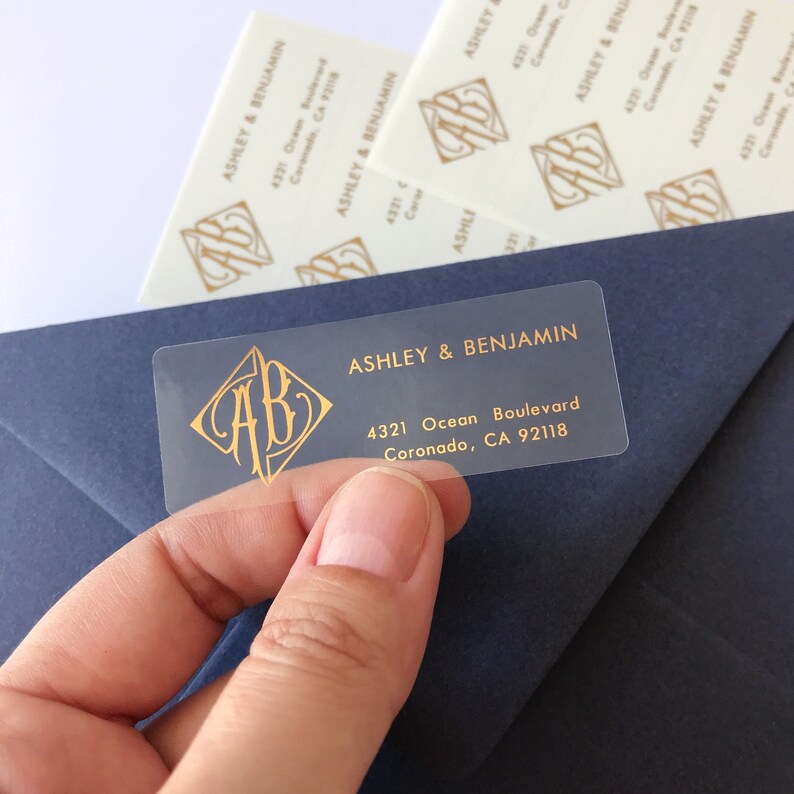 Personalized Foil Initial Stickers | Art Nouveau & Deco Clear Address ...