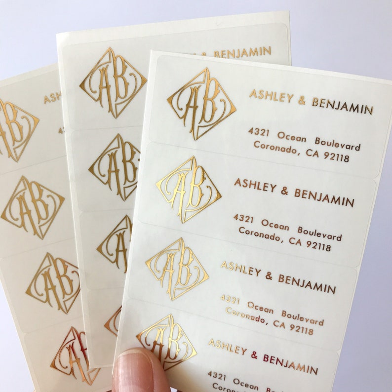 Personalized Foil Initial Stickers | Art Nouveau & Deco Clear Address ...