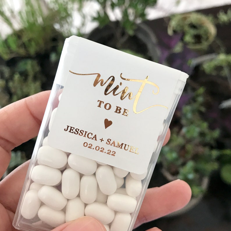 Gold Foil Personalized Mint to Be Wedding Favor Sticker, Custom Candy Label. Bridal Shower Gift with Silver / Rose Gold. MINTS NOT INCLUDED zdjęcie 8
