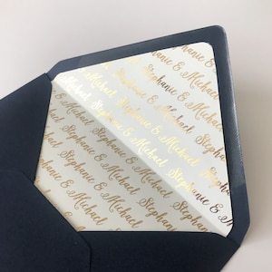 Unique Gold Foiled Wedding Envelope Liner. Personalized Envelope With Bride & Groom Names, Custom Invite Envelope. Rose Gold, Silver, Black