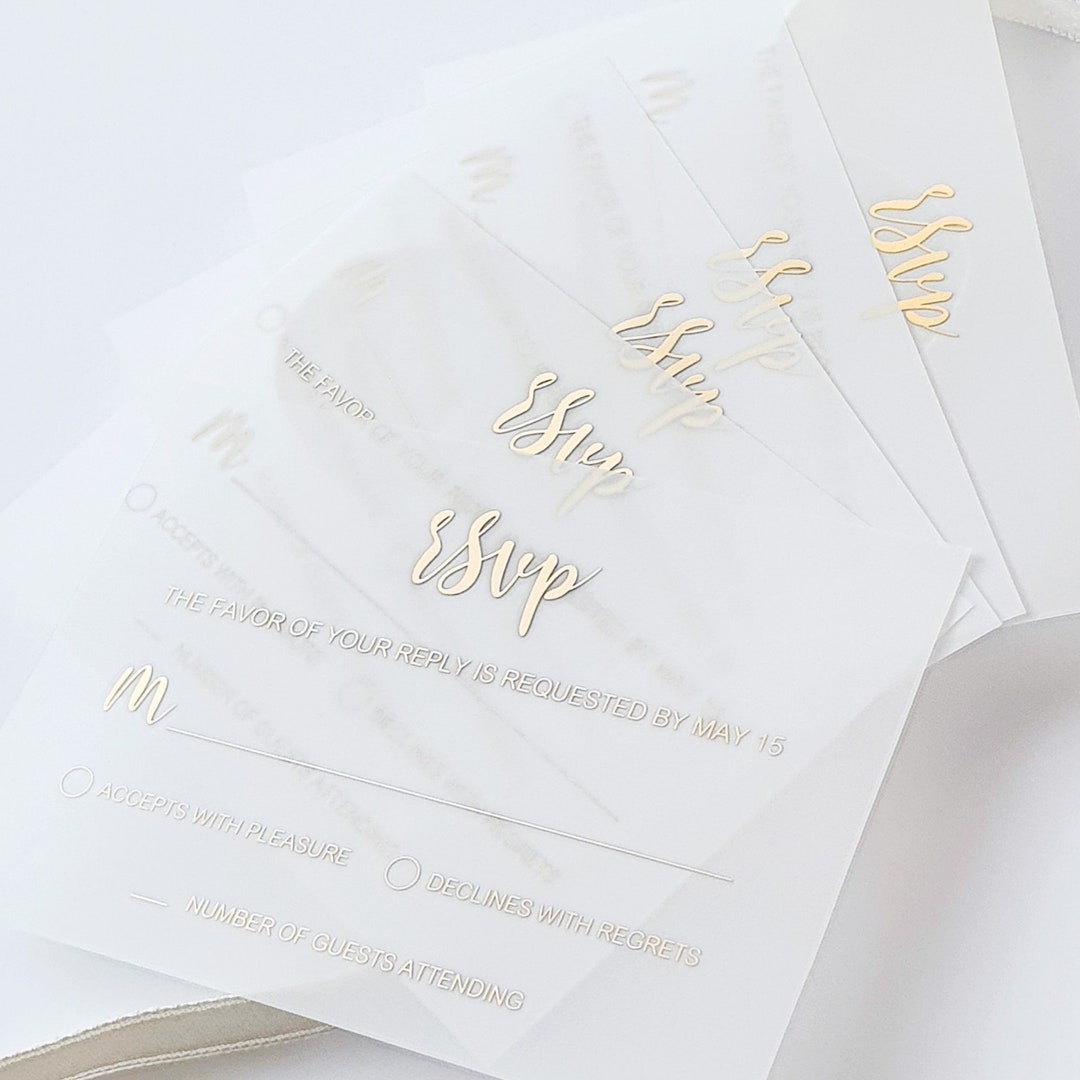 Vellum RSVP Card With Gold Foil Modern Handwritten Script. Etsy