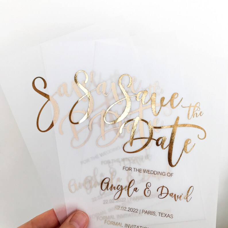Luxury Vellum Save the Date Card & Envelope. Gold Foil Wedding Etsy