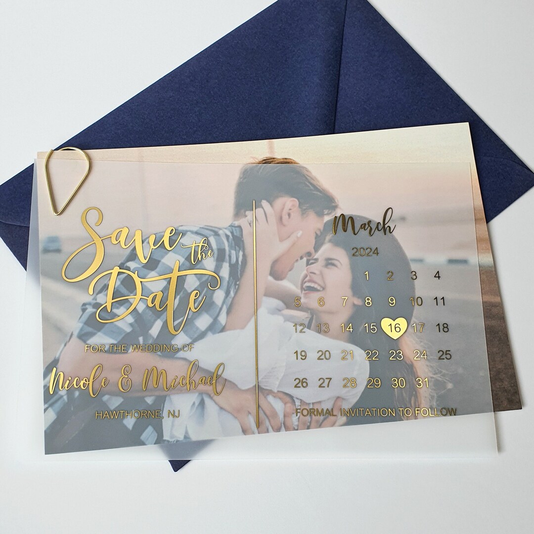 Elegant Calendar Vellum Photo Save the Date • Gold, Rose Gold or Silver ...