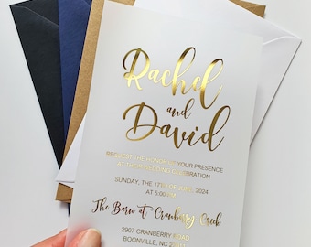 Gold Foil Vellum Wedding Invitation • Luxury Invite • Black or White Cardstock • Rose Gold • Silver