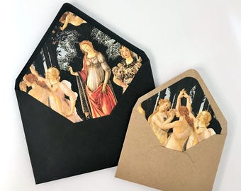 Botticelli Primavera Envelope Liners with Envelopes • Renaissance Fine Art Wedding Set