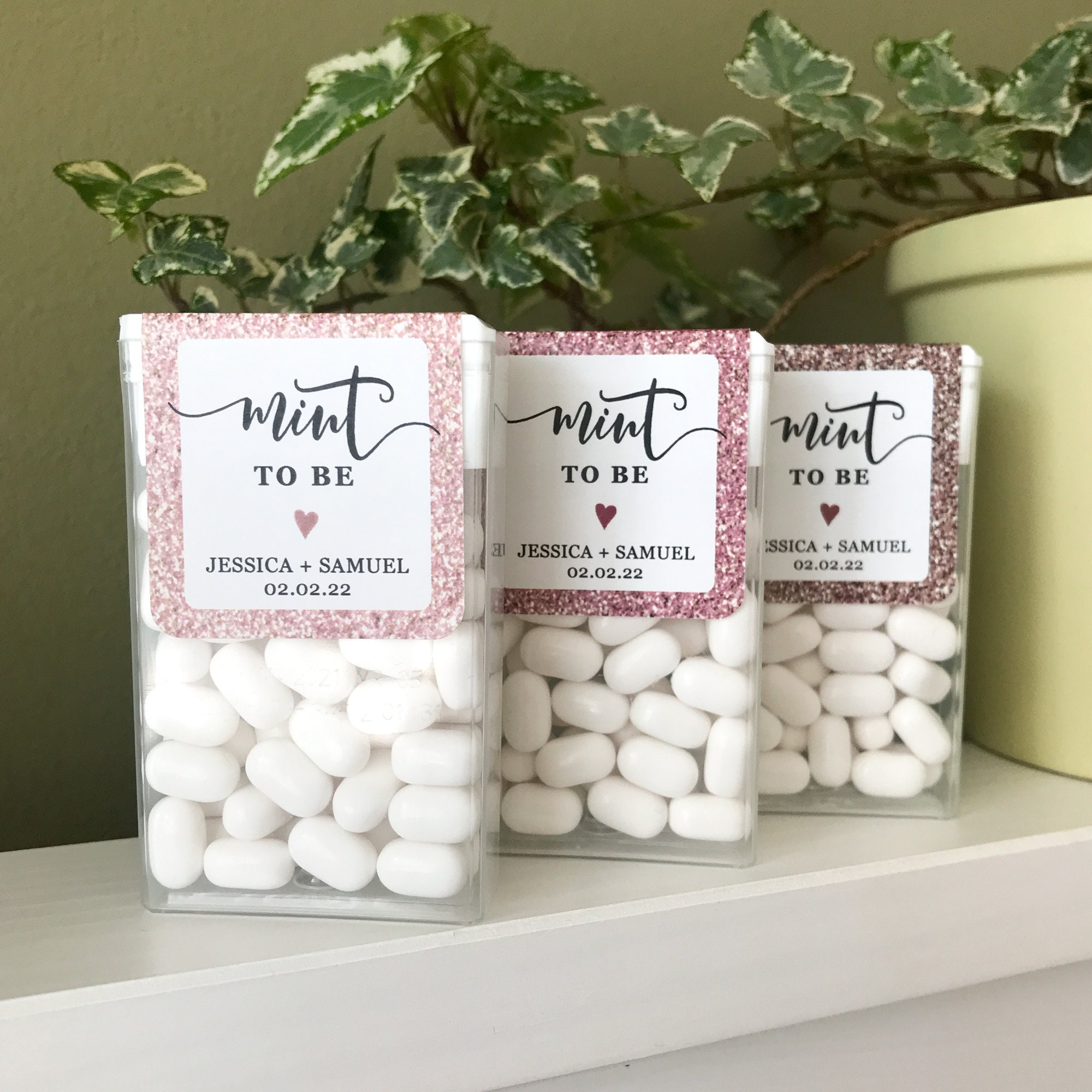 Rose Gold Glitter Effect Mint to Be Stickers • Custom Wedding Favor ...