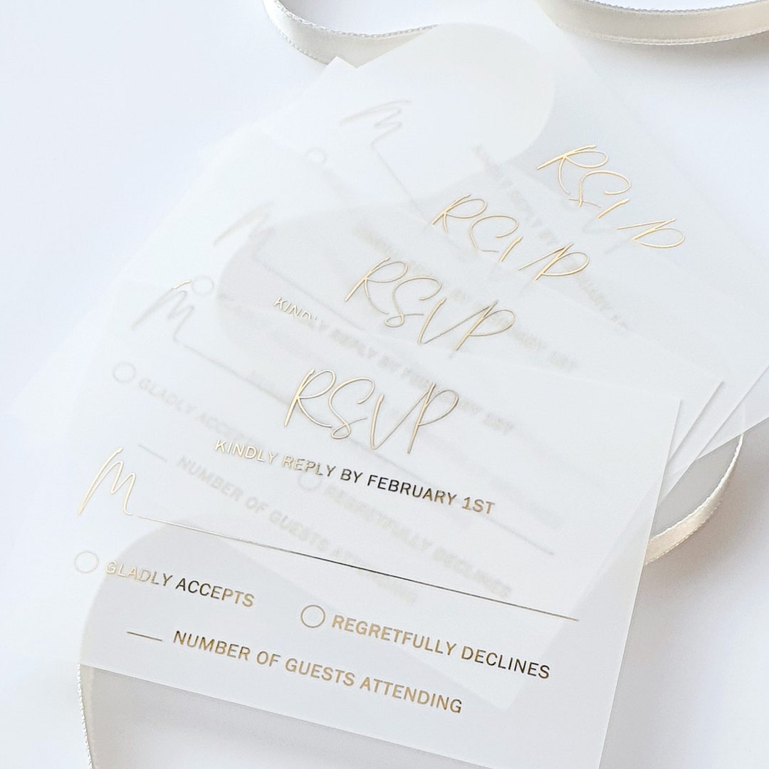 Vellum RSVP Card With Gold Foil and Handwritten Script. Etsy