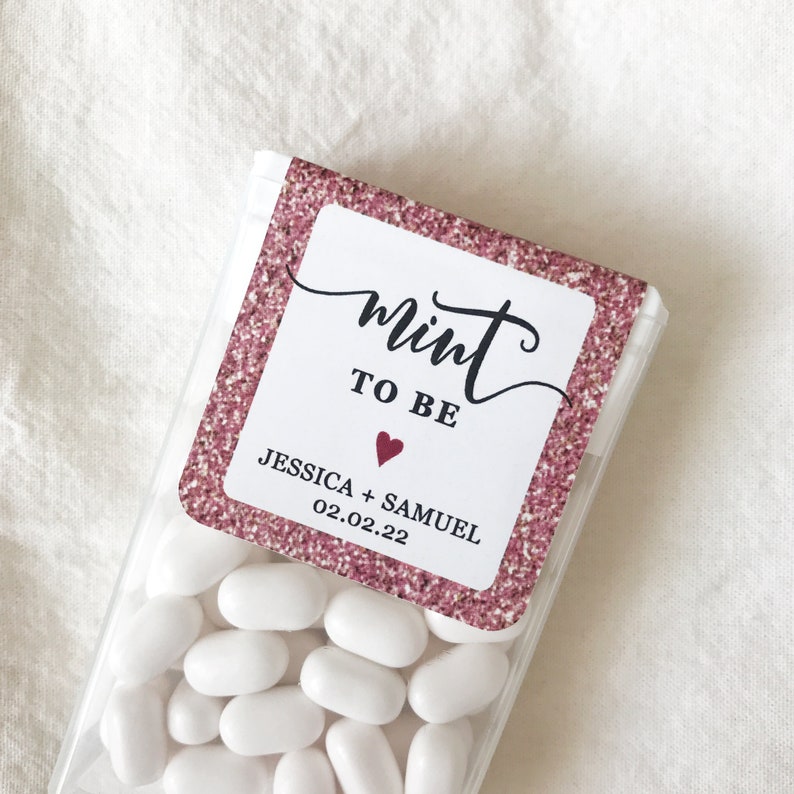 Rose Gold Glitter Effect Mint to Be Stickers • Custom Wedding Favor ...