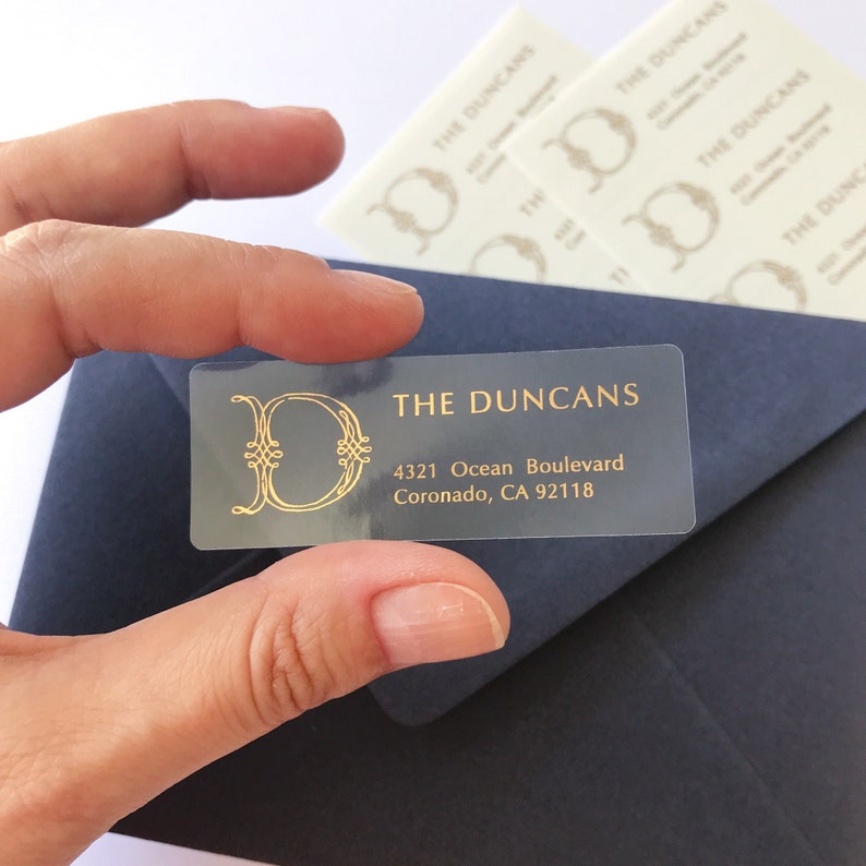 Victorian Monogram Foil Address Labels | Vintage Clear Return Stickers ...