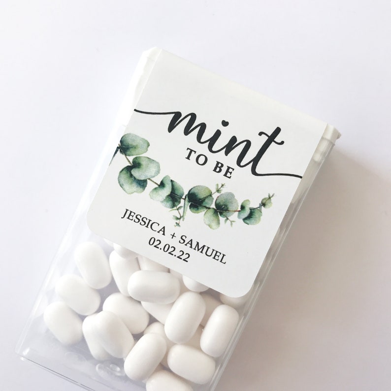 Eucalyptus Personalized Mint to Be Wedding Favor Sticker, Custom Candy Label with Green Watercolor Greenery. MINTS NOT INCLUDED image 8