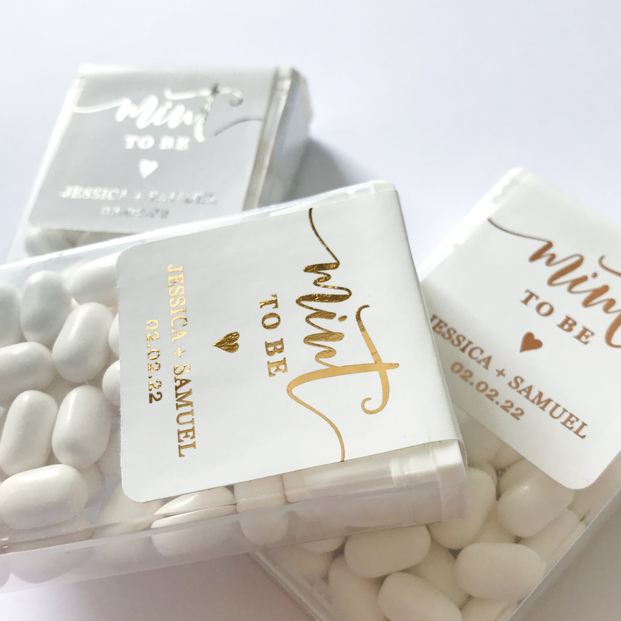 Gold Foil Personalized Mint to Be Wedding Favor Sticker, Custom Candy Label. Bridal Shower Gift with Silver / Rose Gold. MINTS NOT INCLUDED!