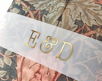 Vellum Belly Bands with Gold Foil Initials • Personalized Wedding Invitation Wraps • Rose Gold • Silver