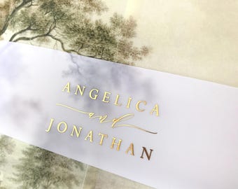 Gold Foil Vellum Belly Bands for Wedding Invitations • Personalized Names • Luxury Invitation Wrap