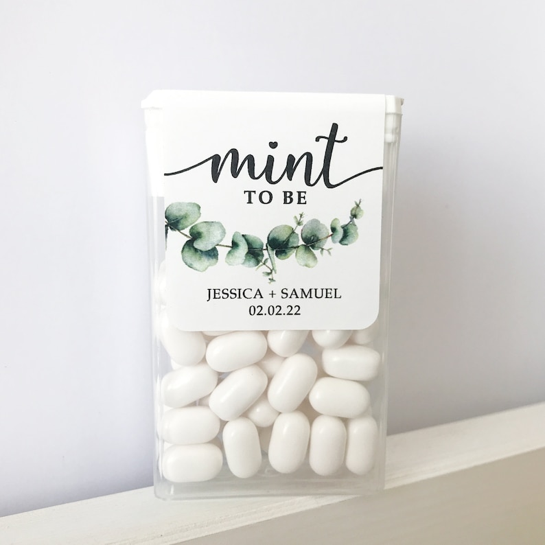 Eucalyptus Personalized Mint to Be Wedding Favor Sticker, Custom Candy Label with Green Watercolor Greenery. MINTS NOT INCLUDED image 7