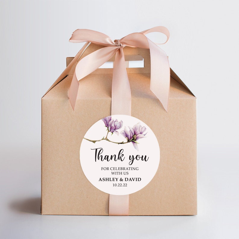 Personalized Magnolia Wedding Favor Sticker, Watercolor Floral Thank You Label, Custom Bridal Shower Favor, Gift Label with Magnolia. image 1
