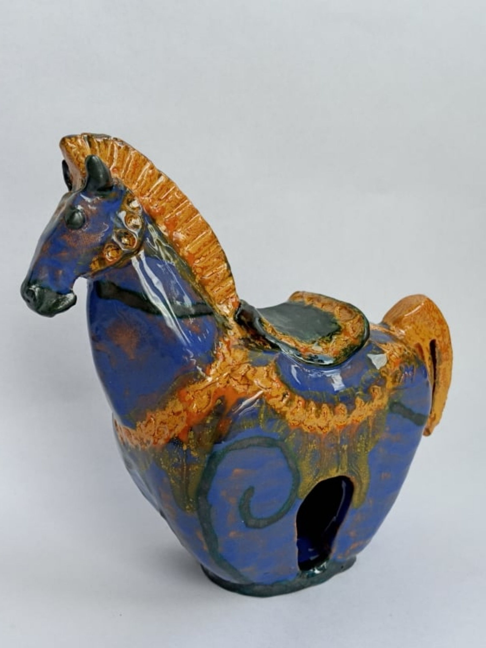 Horse Ceramic Horse Figure Blue Ceramic Horse Pottery Etsy