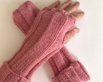 手編みメリノカシミア指なし手袋