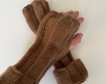 Hand knit angora wool fingerless gloves