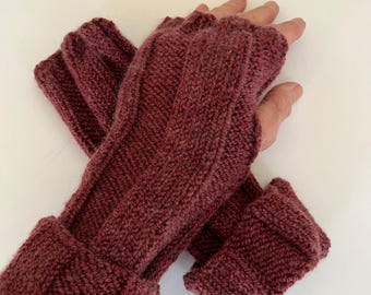 手編みのメリノカシミア指なし手袋