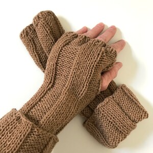 Hand knit pure camel wool fingerless gloves