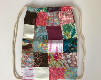Patchwork drawstring backpack bag