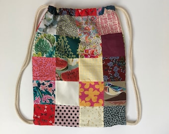 Patchwork drawstring backpack bag