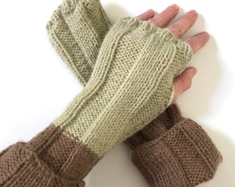 Hand knit angora wool fingerless gloves