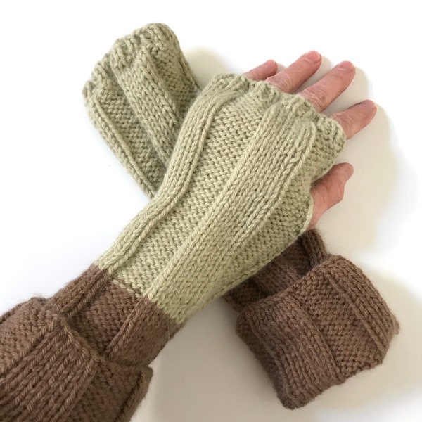 Hand knit angora wool fingerless gloves