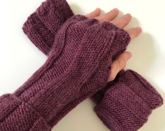 手編みメリノカシミア指なし手袋