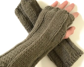 Hand knit angora wool fingerless gloves