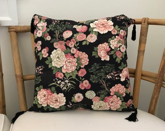 Vintage print pillow cover with tassels
