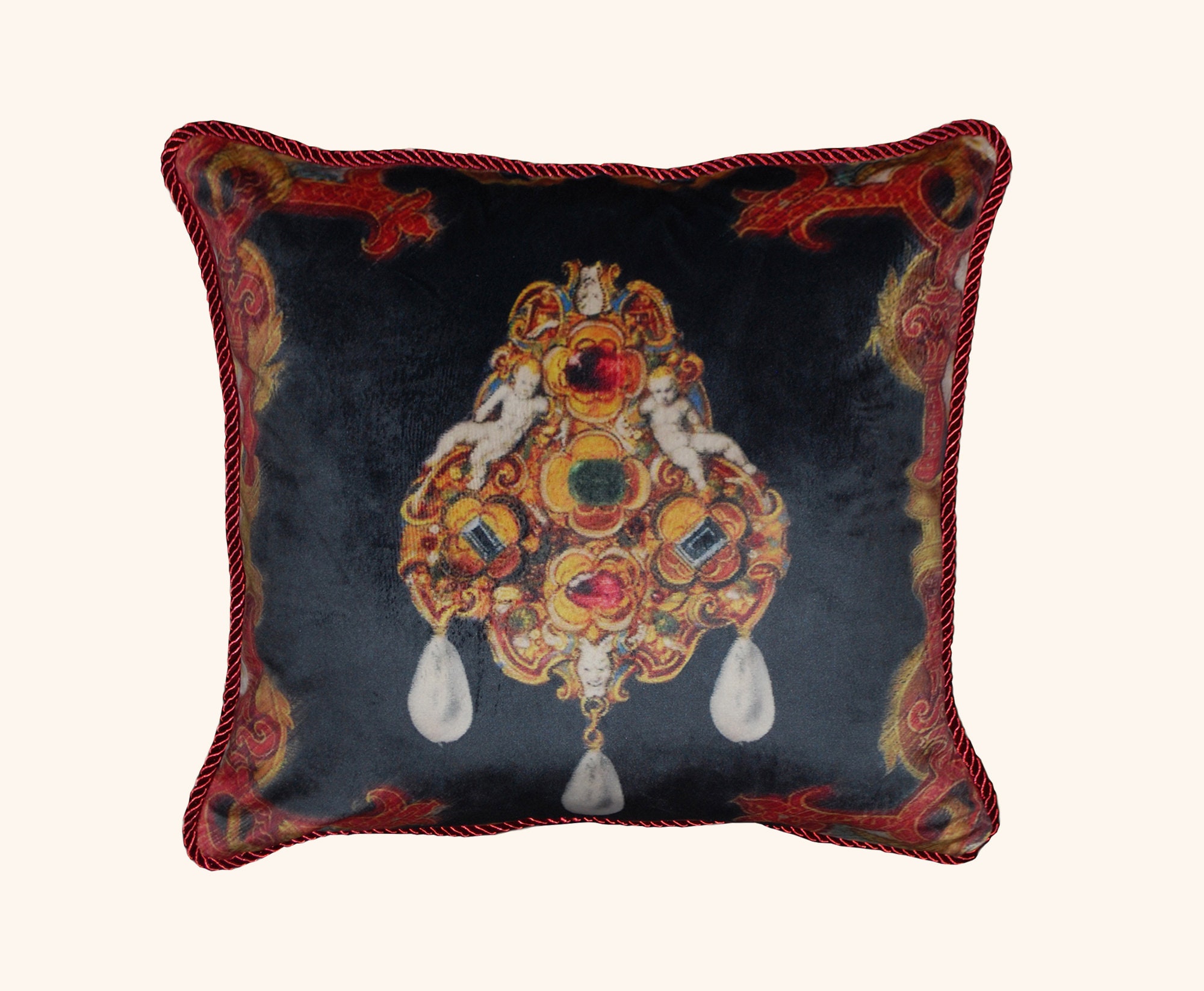 Velvet pillow case with jewel print Etsy