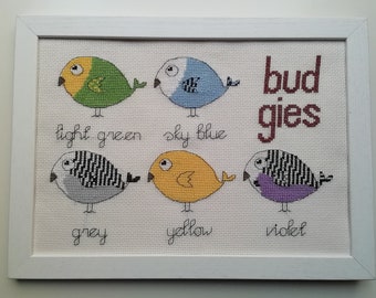 Colorful Budgies Cross Stitch Pattern Vibrant Bird Embroidery Design ...