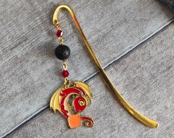 Bookmark, Ernest the red dragon. Bookmark, Dragon collection, fantasy creature, lava bead.