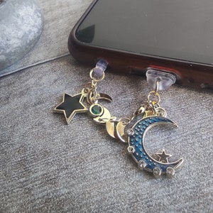 Double Phone Jewelry, Charms, Dust Plug, Astral, Moon, Star Blue