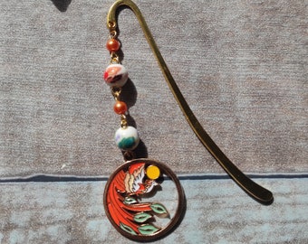 Phoenix bookmark, orange phoenix, ceramic beads