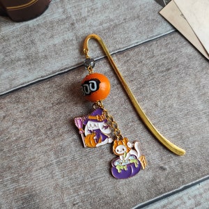 Fantastic bookmark, cat and rabbit, Halloween outfit, cute.