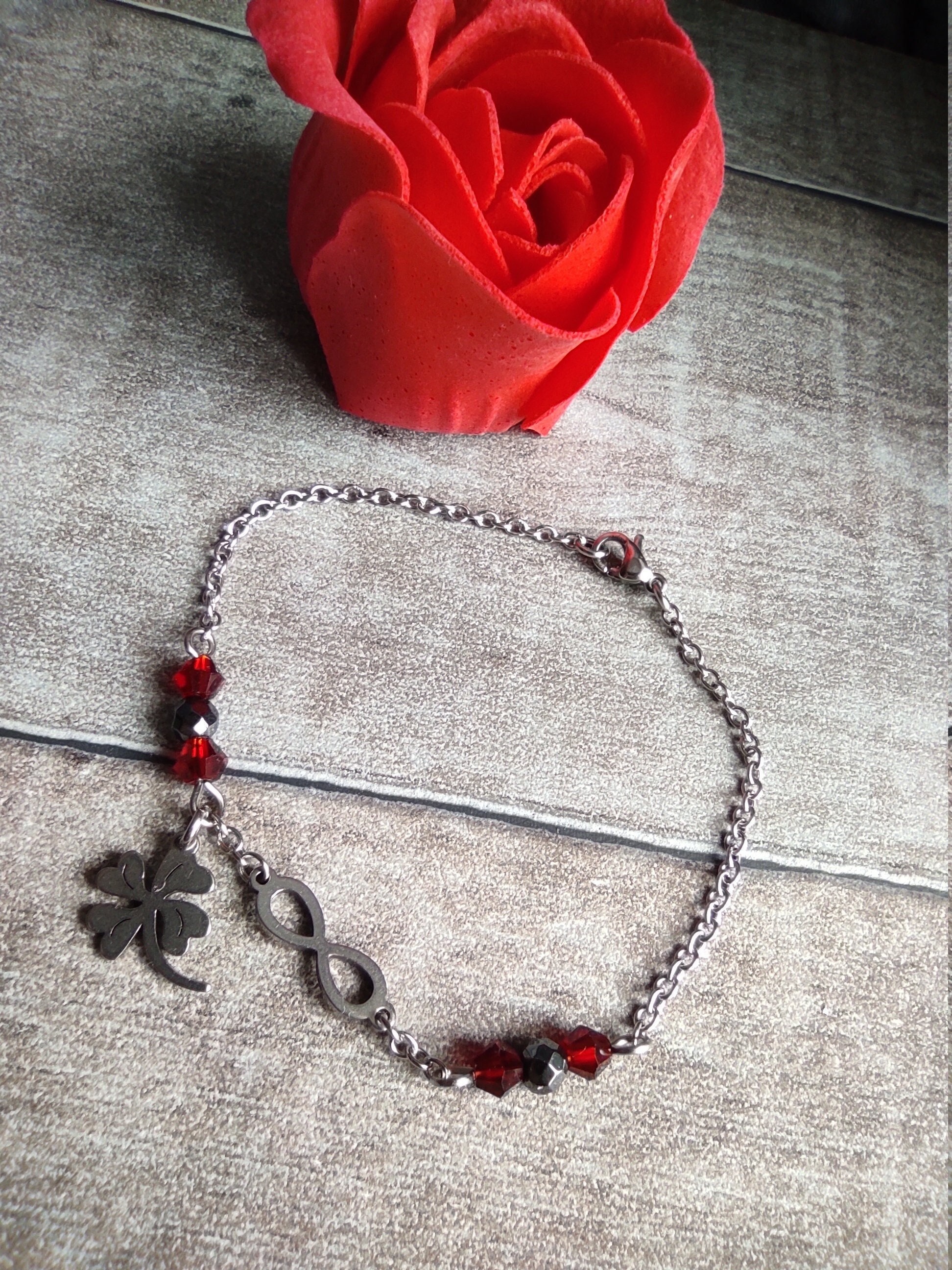 Bracelet Trèfle à 4 Feuilles Plaqué Argent 925 - Longueur 19,5 Cm, Unisexe, Neuf Sans Emballage