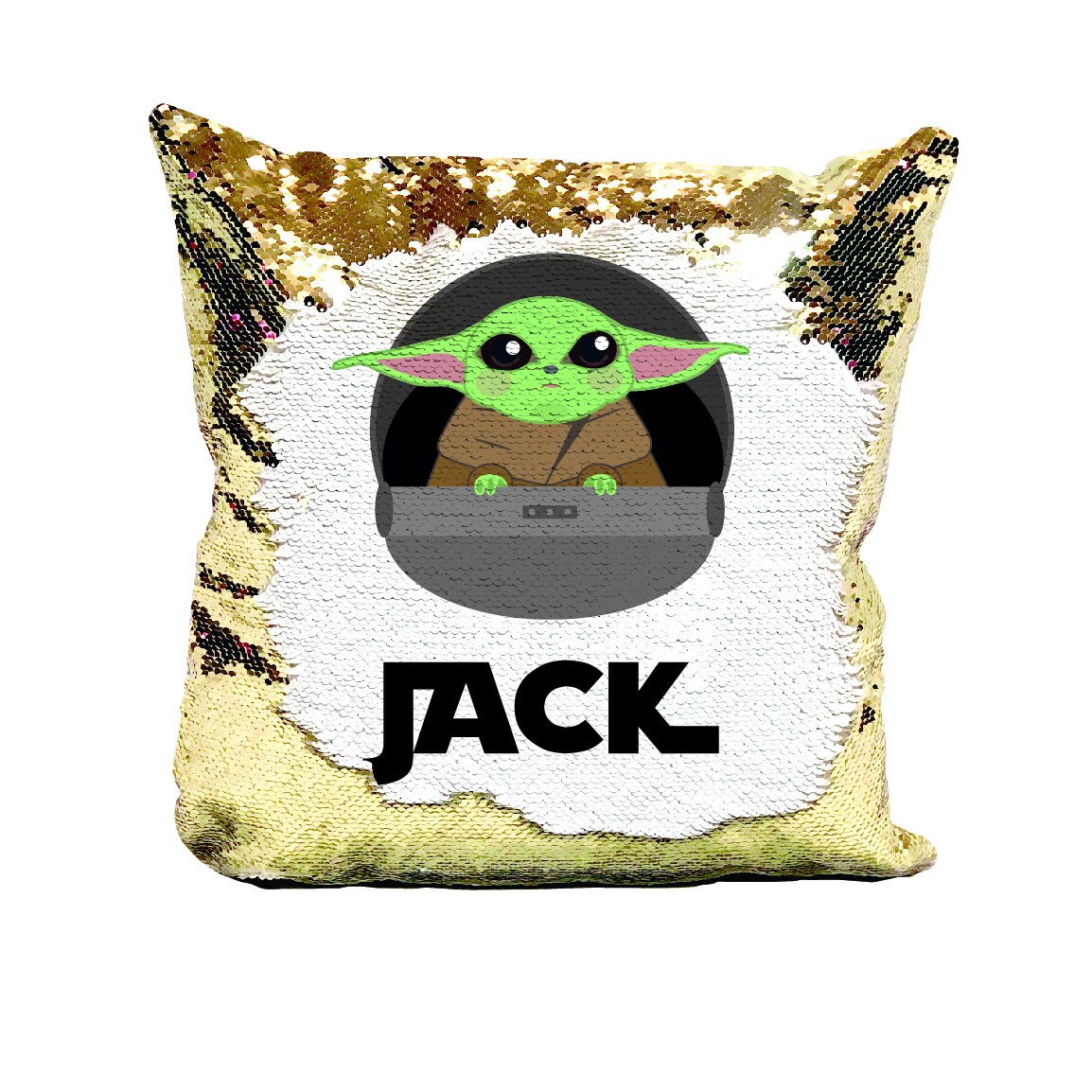 Personalised Baby Yoda Cushion With Name Kids Sequin Pillow Etsy