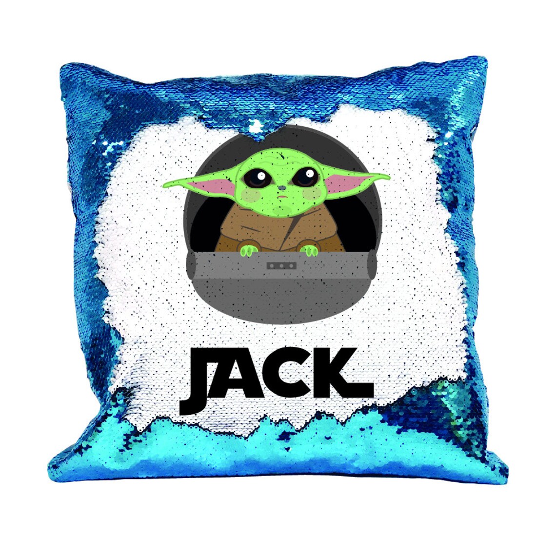 Personalised Baby Yoda Cushion With Name Kids Sequin Pillow Etsy