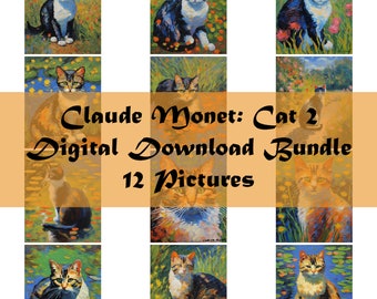 Cats in Claude Monet Style 2 | JPG Download Bundle | 12 Pictures High Resolution Impressionism | Impressionistic Painting Cat Cats