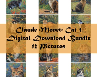 Cats in Claude Monet Style | JPG Download Bundle | 12 Pictures High Resolution Impressionism | Impressionistic Painting Cat Cats Painting