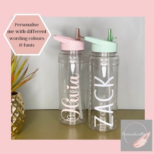 Personalised Water Bottle With Flip Straw | Eco Friendly | Pastel Pink | Pastel Blue | 750ml | Adult | Kids