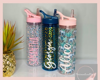 Personalised Water Bottle With Straw | Water Bottles,Waterbottle,Water Bottle | Water Bottle with Straw,Personalised Bottle Clear,Pink,Blue