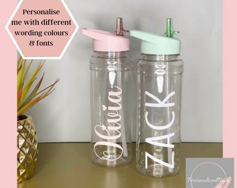 Personalised Water Bottle With Straw | Adults,Kids | Flip Straw | Waterbottle,Water Bottles,Personalized with Name | Pastel Blue and Pink