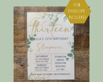 Personalised Birthday Invite | Eucalyptus Theme | Foil Invite | Party Invitation | Botanical Theme