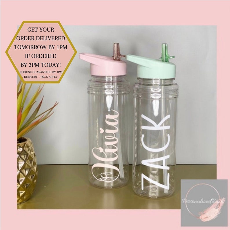 Personalised Water Bottle With Flip Straw | Eco Friendly | Pastel Pink | Pastel Blue | 750ml | Adult | Kids 