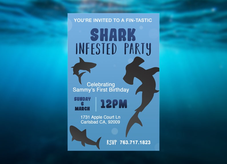 Shark Birthday Invitation Etsy